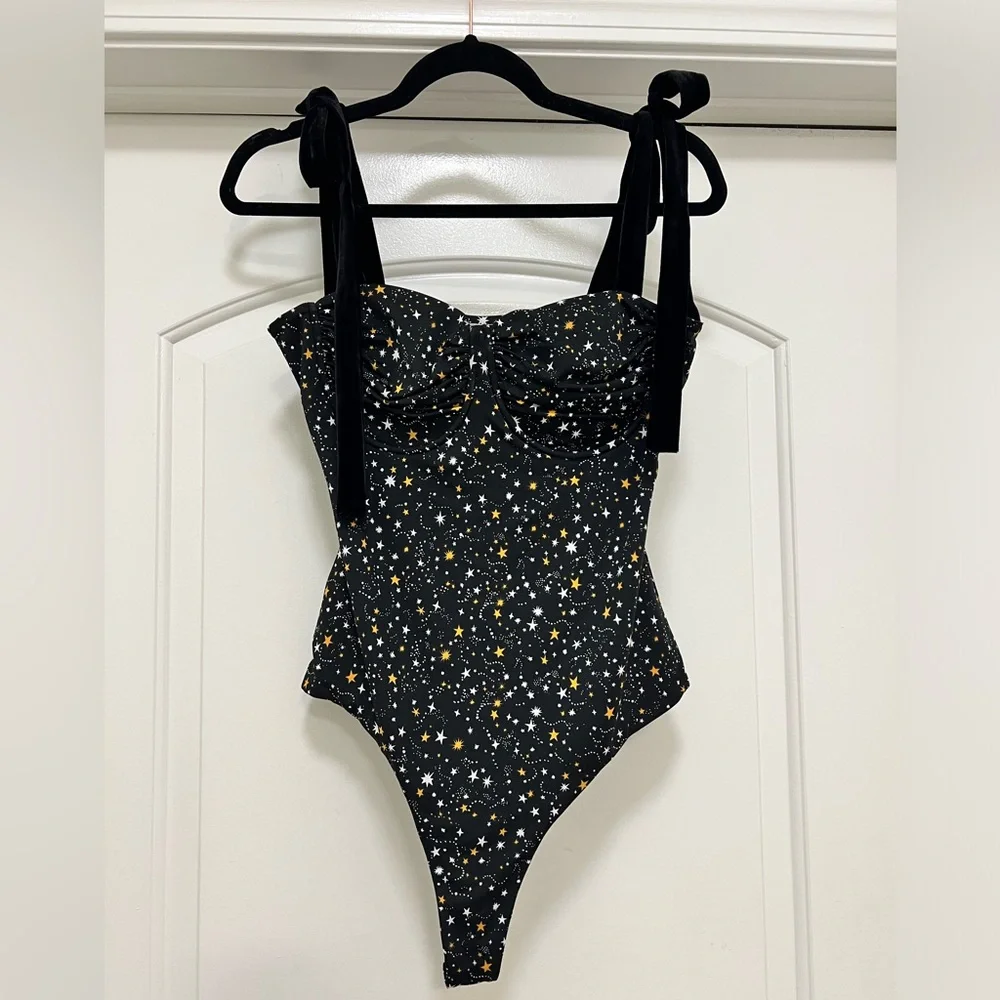 NWT BCBG Generation Fitted Star Celestial Bodysuit with Velvet Straps - Picture 5 of 11